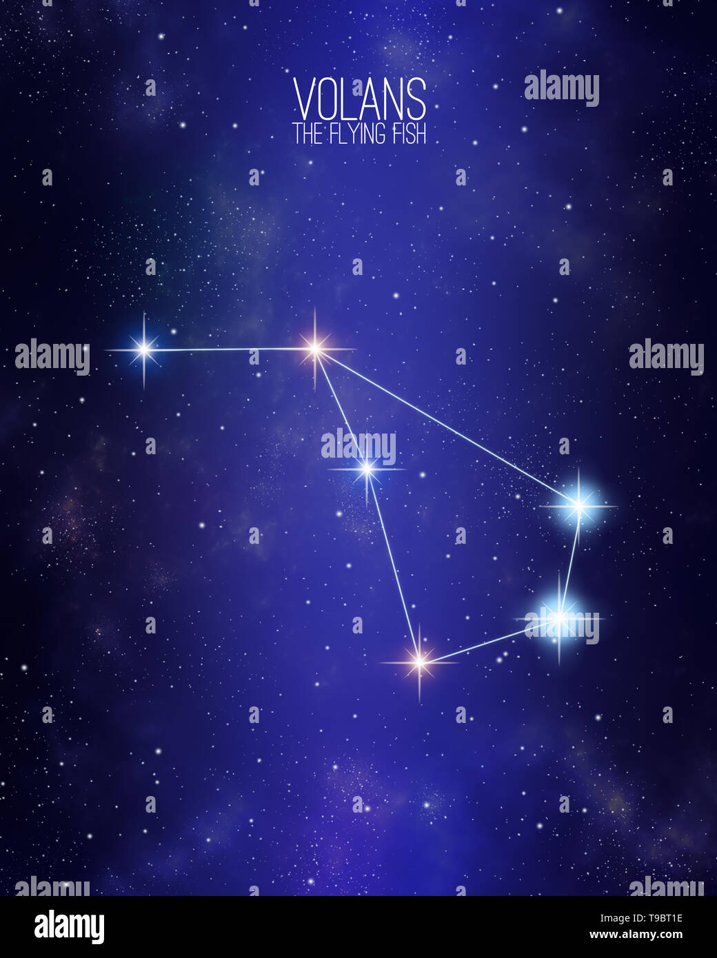 Volans The Flying Fish Constellation Map On A Starry Space Background Stars Relative Sizes And Color Shades Based On Their Spectral Type Stock Photo Alamy