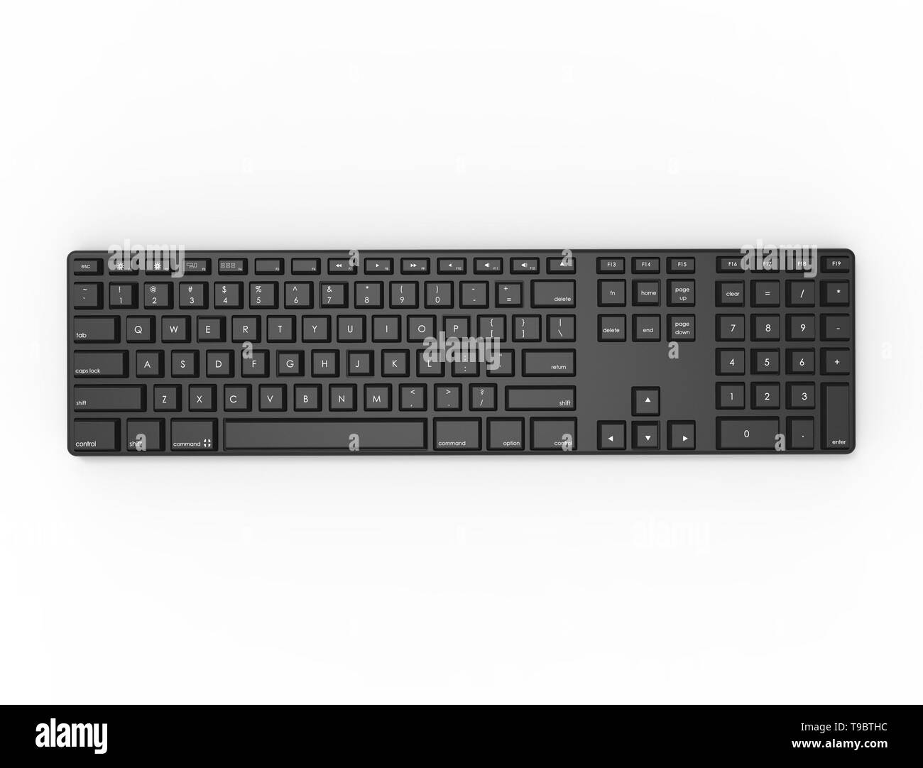 3D rendering illustration topview of a black Qwerty keyboard Stock