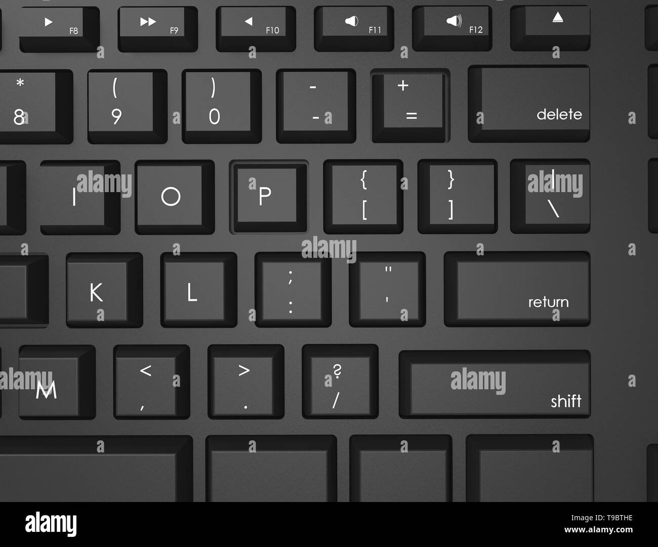 3D rendering illustration topview of a black Qwerty keyboard. Stock Photo