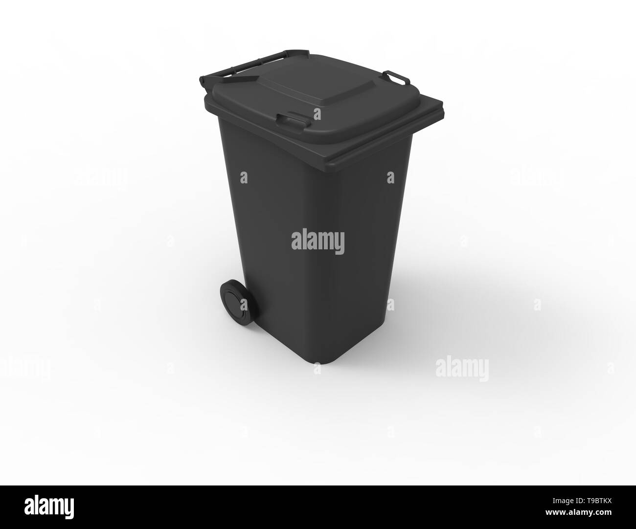 3D rendering of a consumer trash waste bin container. Stock Photo