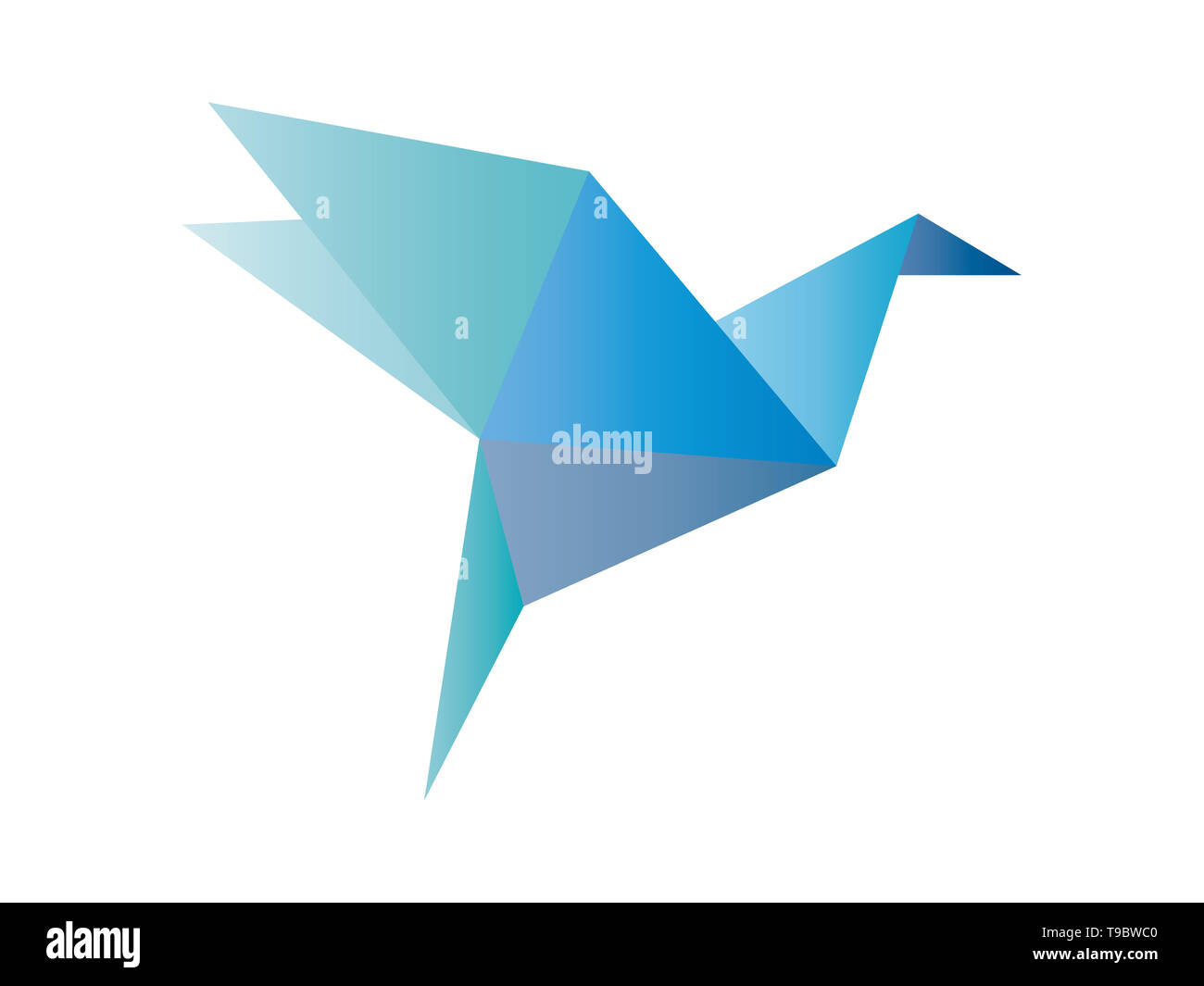 Origami folded blue flying bird isolated on white background. Stock Photo