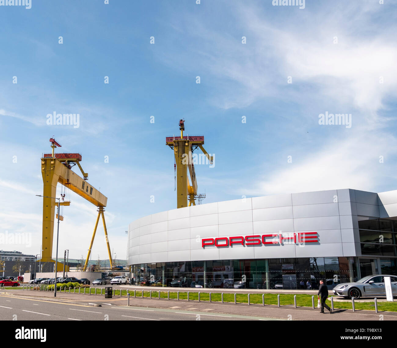 Porsche dealership, Titanic Quarter with Harland and Wolff cranes