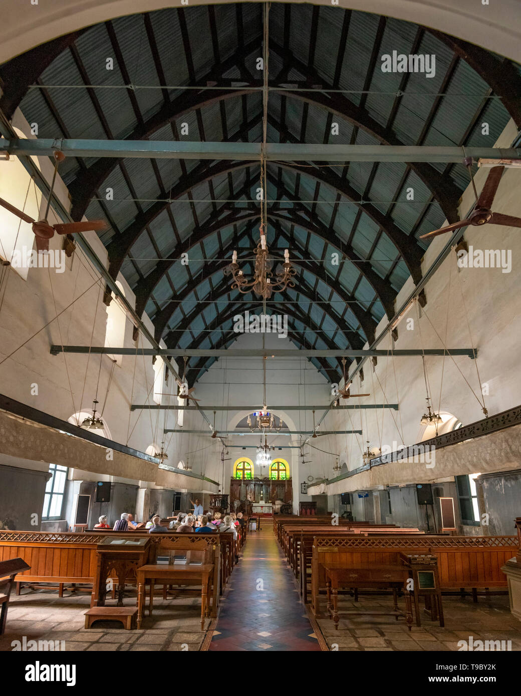 Vertical interior view of St. Francis Church in Fort Kochi, India. Stock Photo