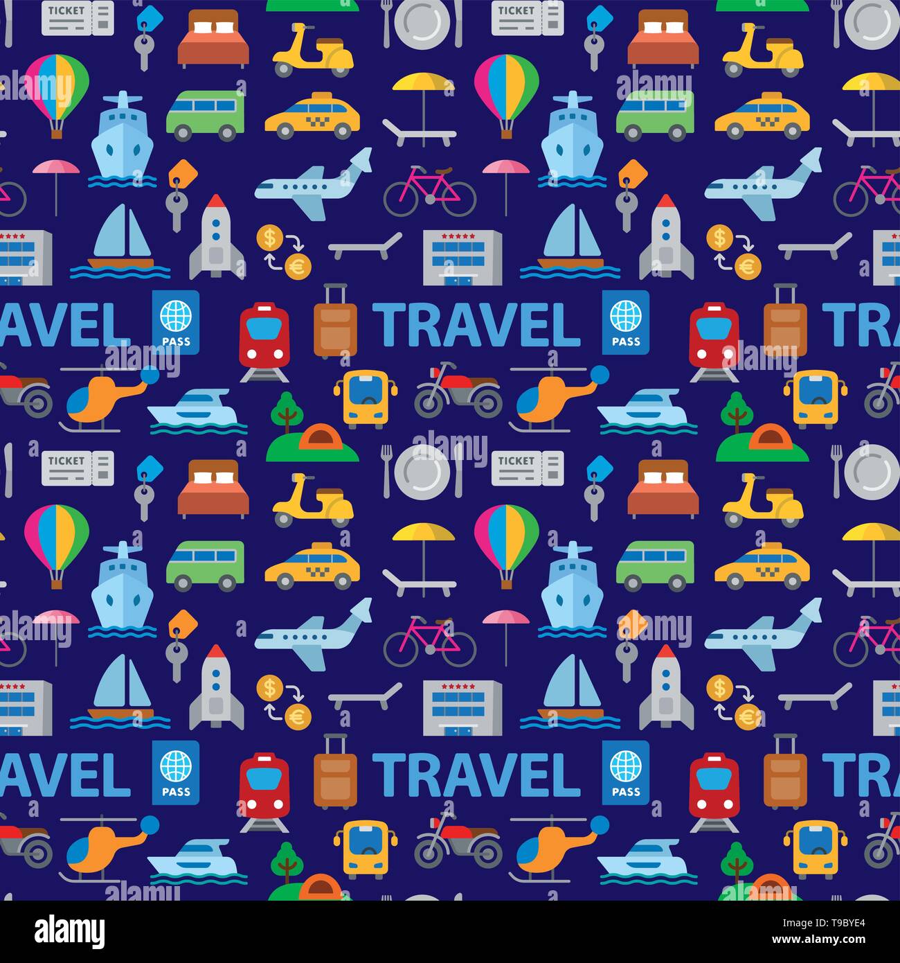 travel seamless pattern of resort, cruise and transport Stock Vector ...