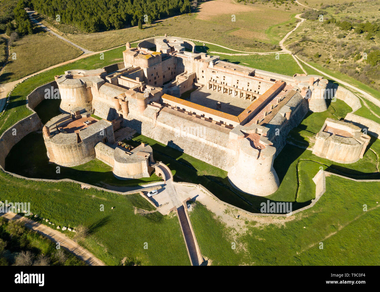 Aerial view of Catalan fortress Fort de Salses at sunny day, France Stock Photo