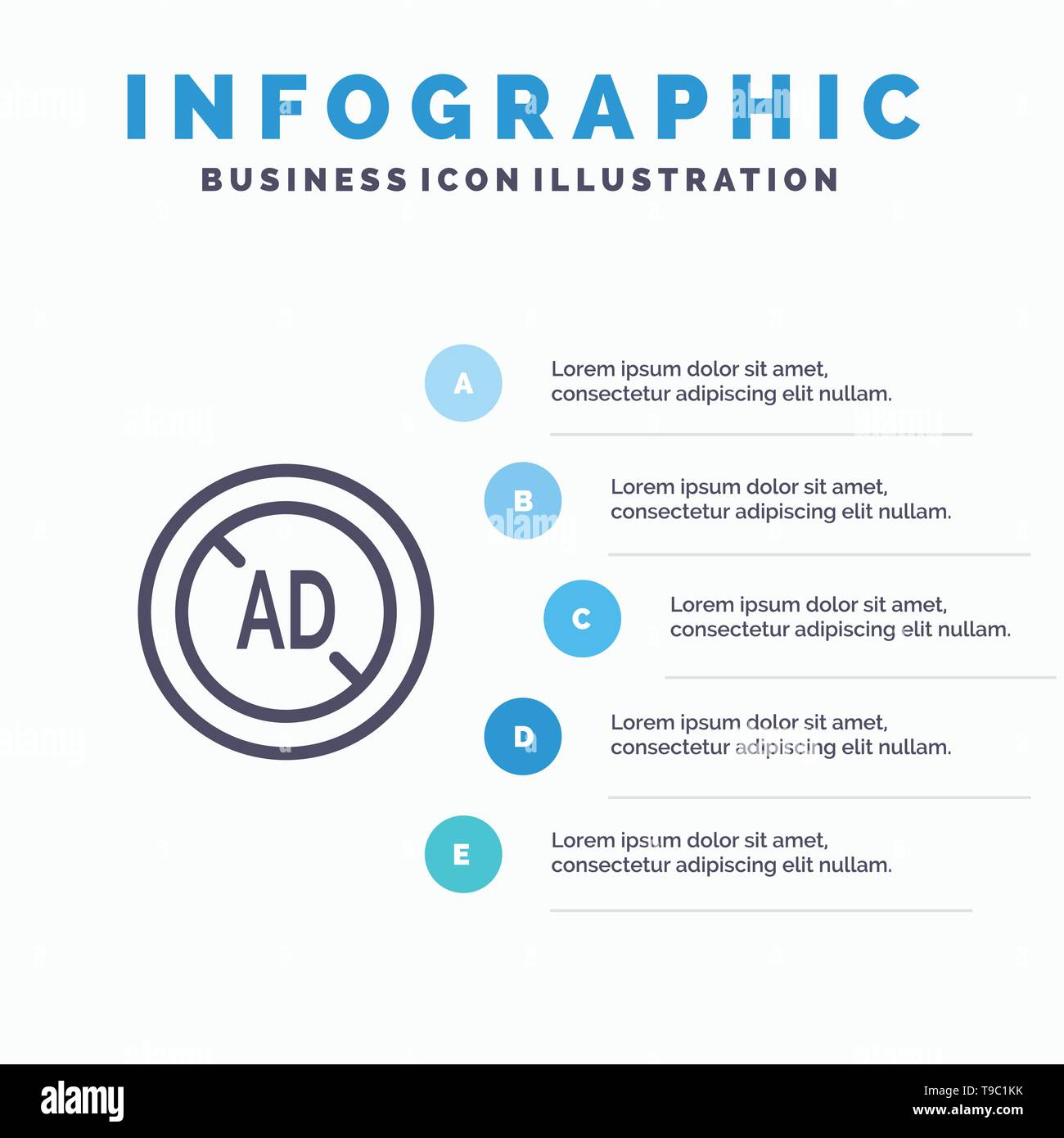 Ad, Blocker, Ad Blocker, Digital Line icon with 5 steps presentation infographics Background Stock Vector