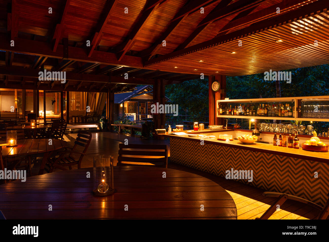 The bar area of Cristalino Lodge, Brazil Stock Photo