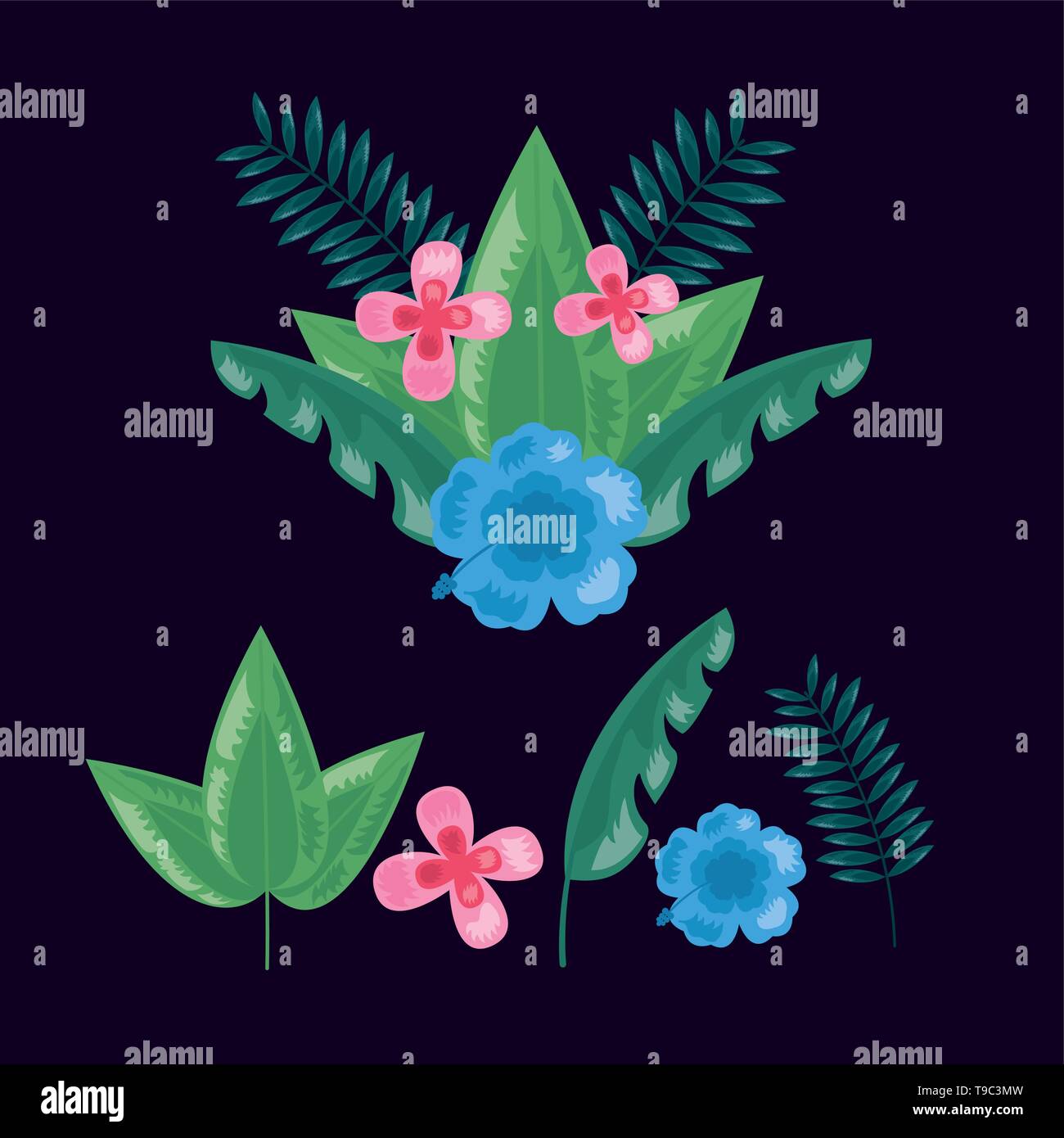 tropical leaves dark background Stock Vector Image & Art - Alamy