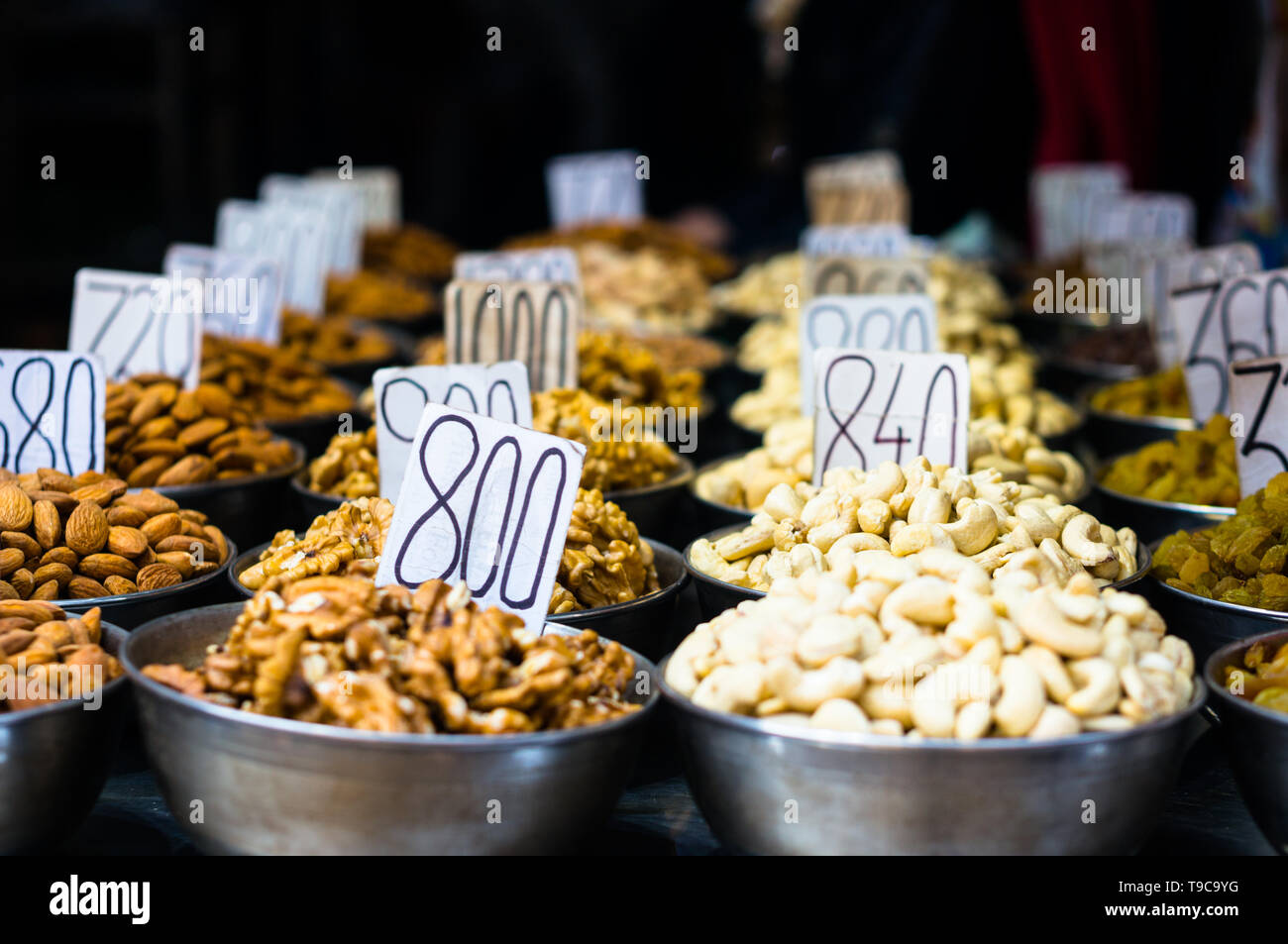 Heaps of variety of dry fruits in chandni chowk delhi for sale Stock Photo