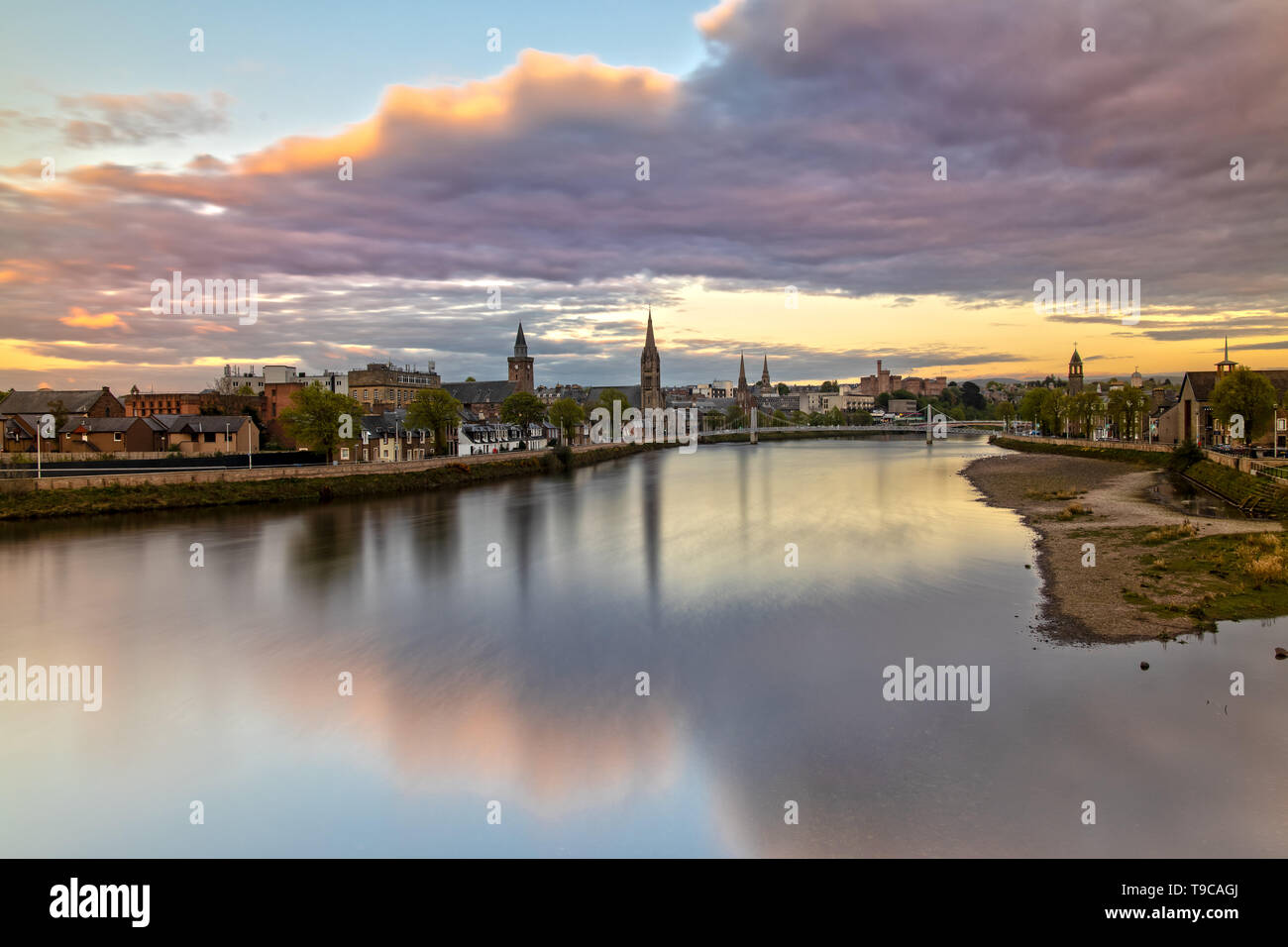 Impression of Inverness and the Greig Street Bridge in Scotland at Sunset Stock Photo