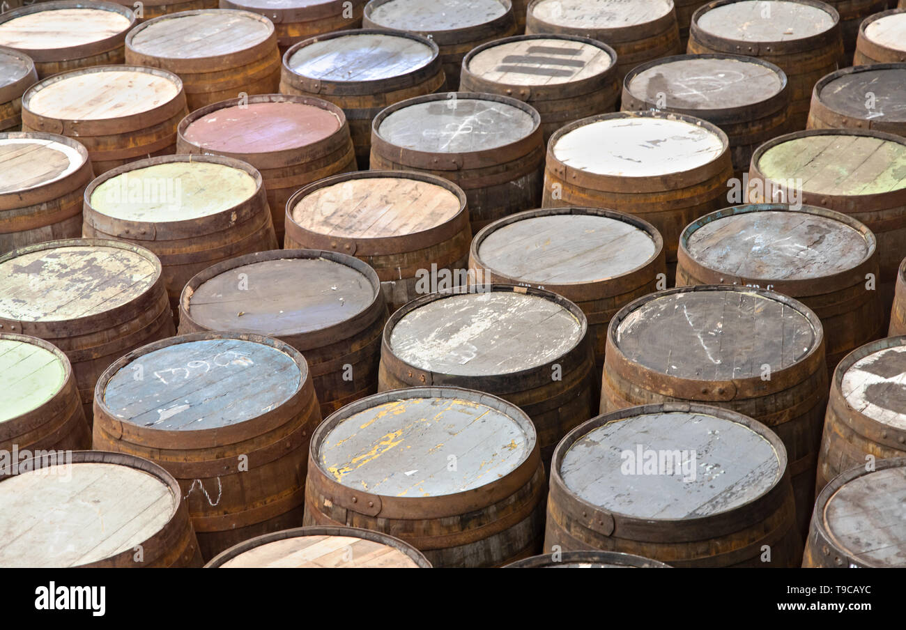 Old Casks from a Scottish Cooperage Stock Photo