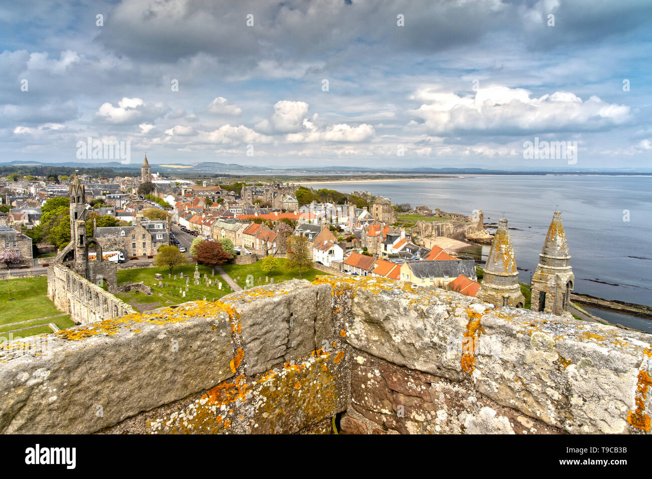 Aerial View over St Andrews in Scotland Stock Photo