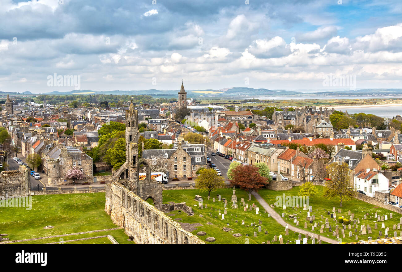 Aerial View over St Andrews in Scotland Stock Photo