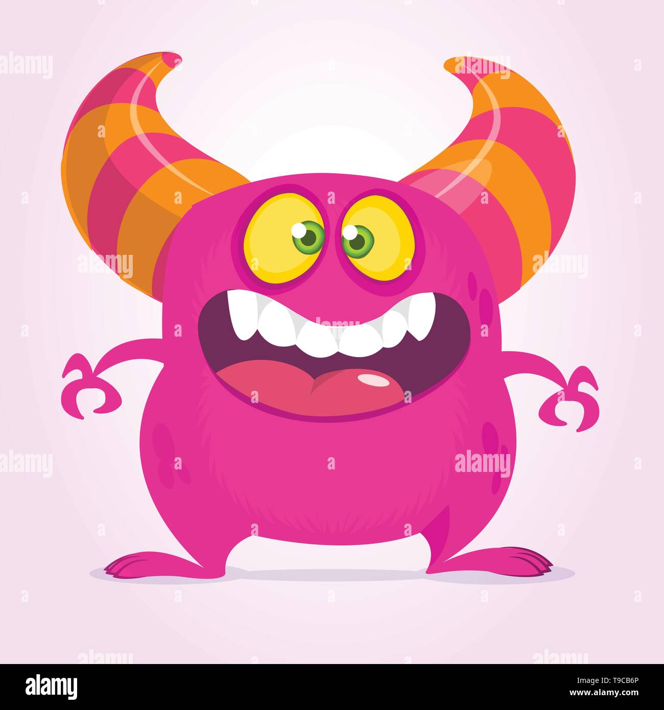 Happy cartoon monster with big mouth. Vector pink monster illustration ...