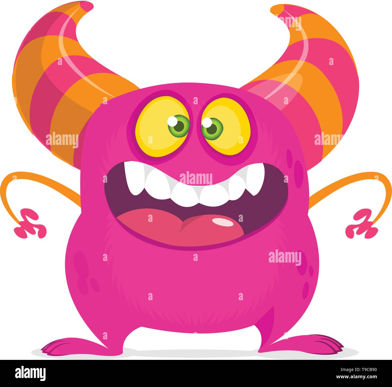 Happy cartoon monster with big mouth. Vector pink monster illustration ...