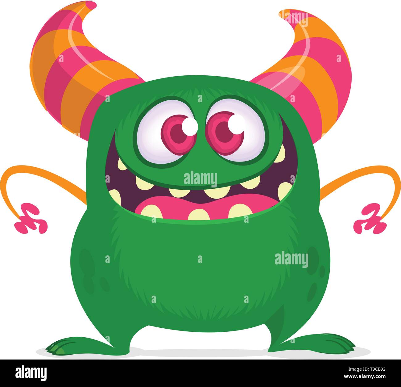 Happy cartoon monster with big mouth full of teeth. Vector green monster  illustration. Halloween design Stock Vector Image & Art - Alamy