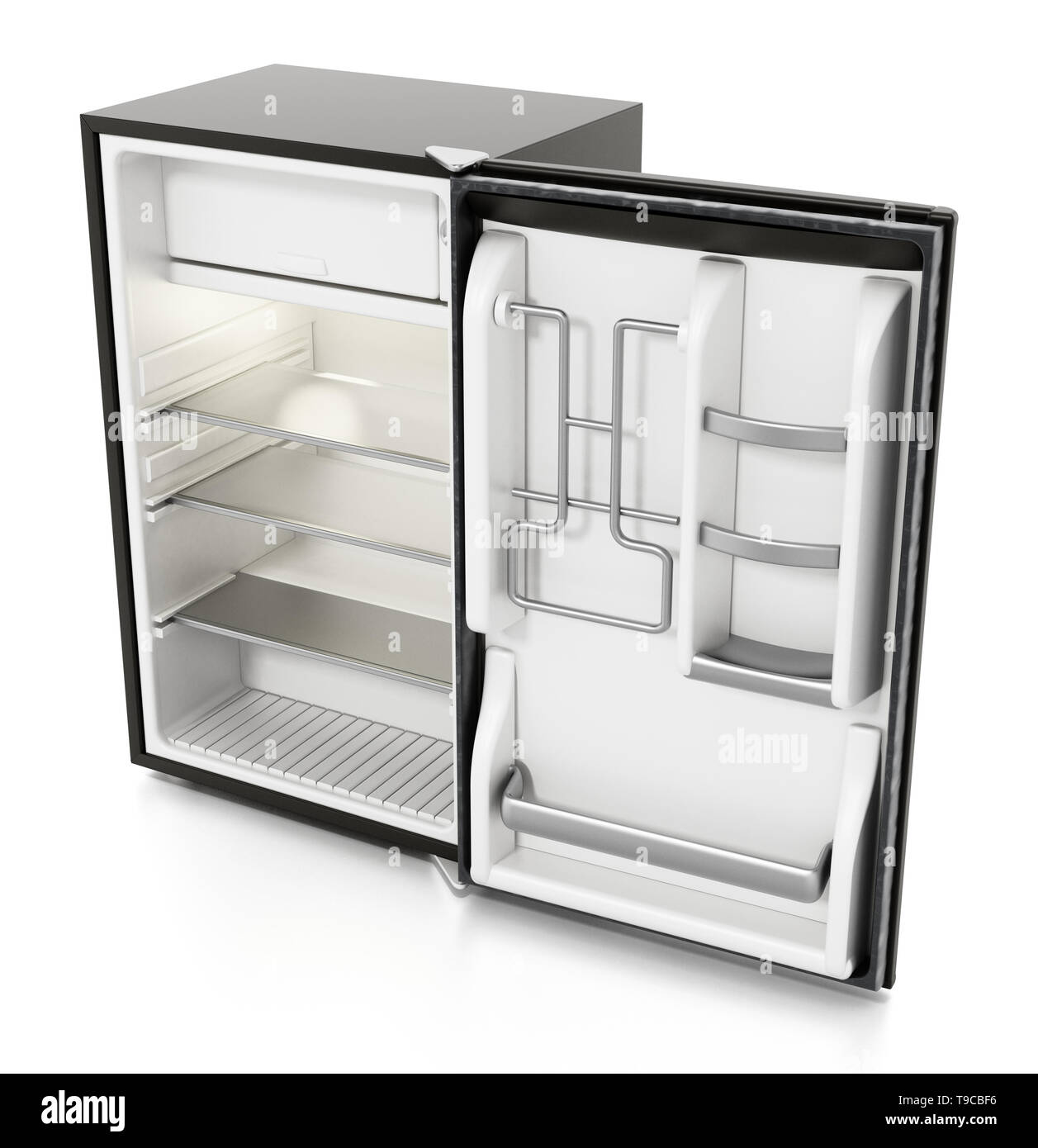 Small size hotel refrigerator isolated on white background. 3D illustration. Stock Photo