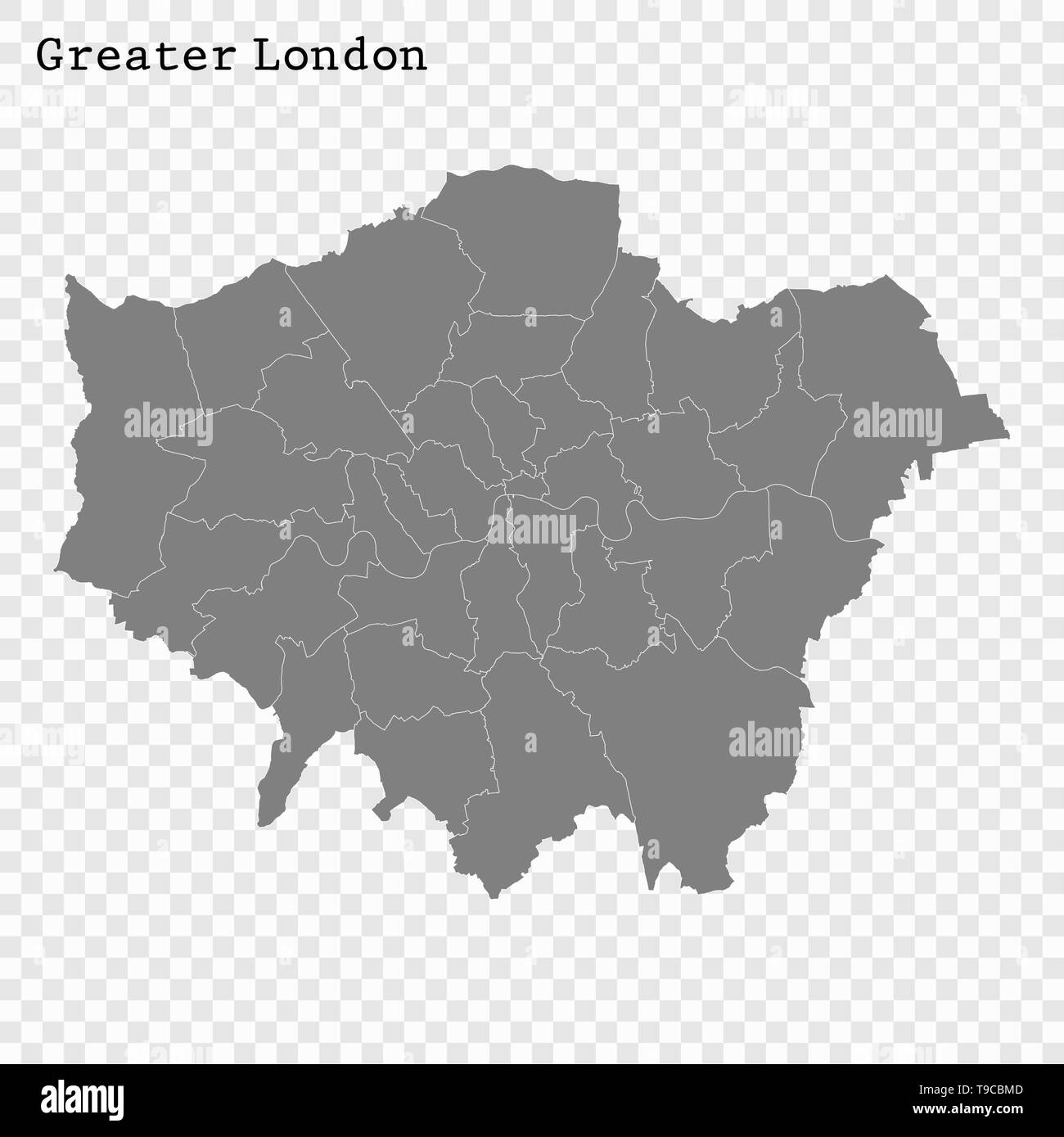 High Quality map of Greater London is a county of England, with borders of the districts Stock Vector