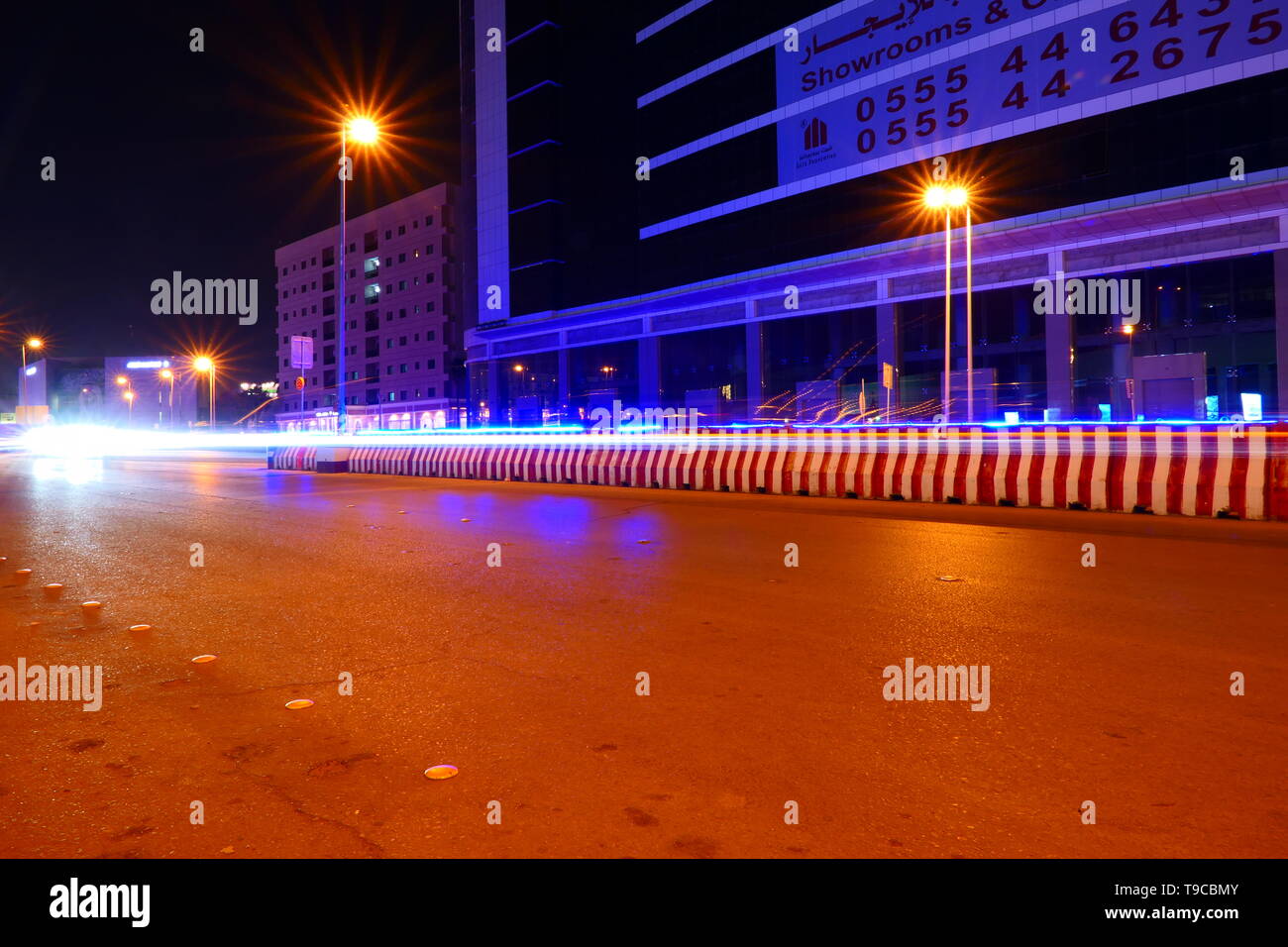 The famous Olaya Street at night with many traffic in Riyadh, Saudi Arabia Stock Photo