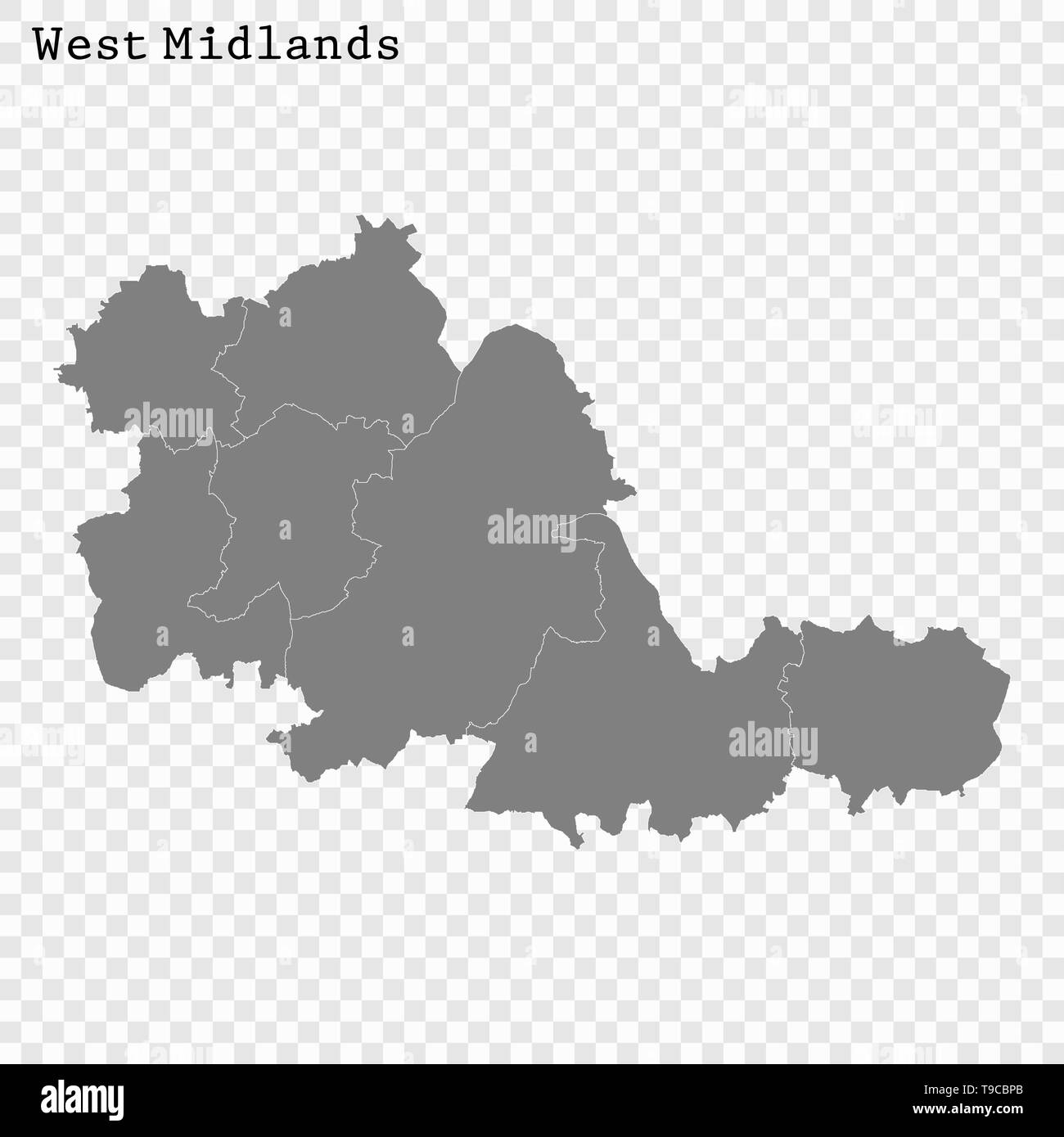 High Quality map of West Midlands is a county of England, with borders ...