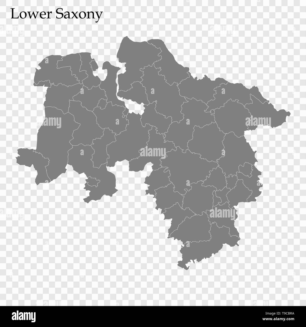 High Quality map of Lower Saxony is a state of Germany, with borders of the districts Stock Vector