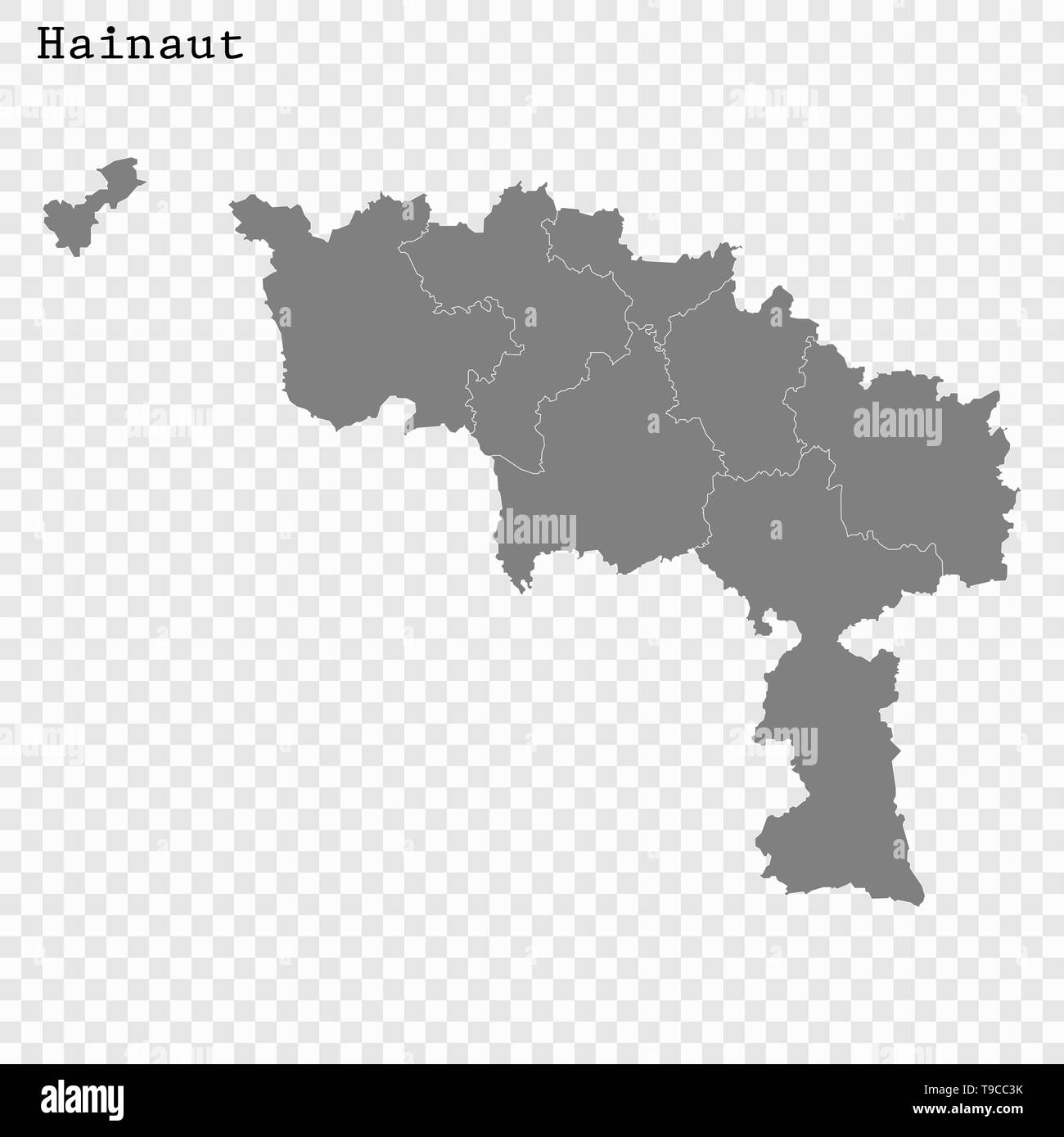 High Quality map of Hainaut is a province of Belgium, with borders of the regions Stock Vector