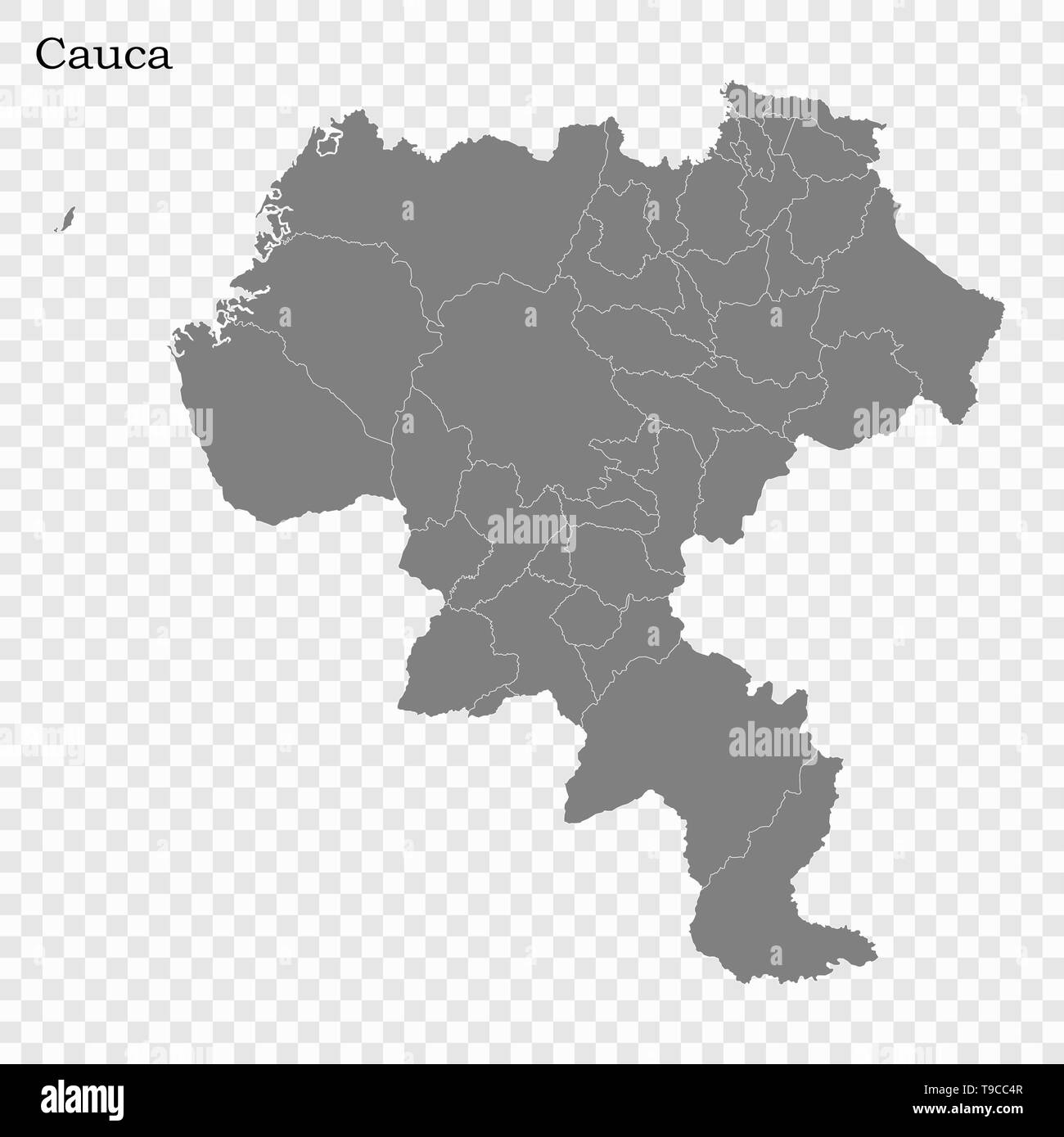High Quality map of Cauca is a state of Colombia, with borders of the