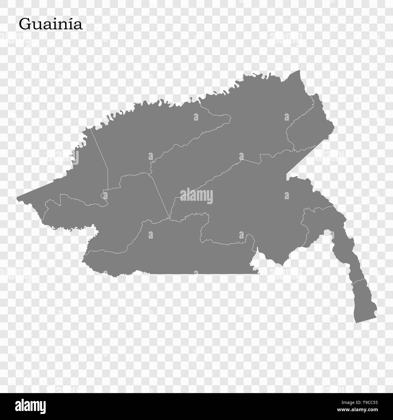 High Quality map of Guainia is a state of Colombia, with borders of the districts Stock Vector