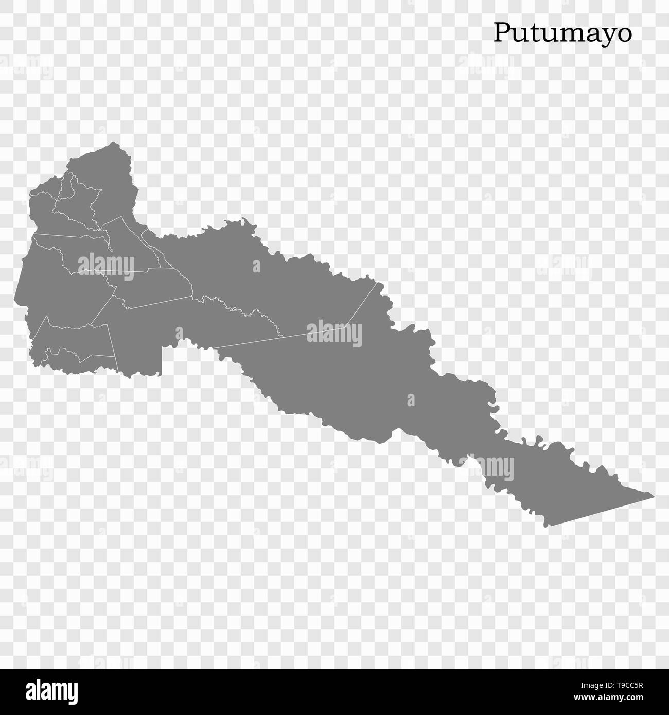 High Quality map of Putumayo is a state of Colombia, with borders of ...