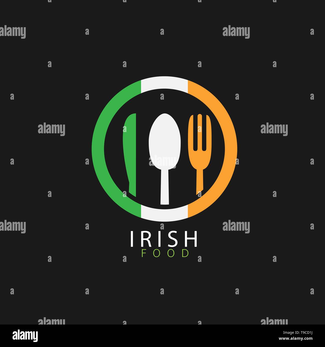 Irish food icon. Irish flag symbol Spoon fork and knife icons Stock Vector