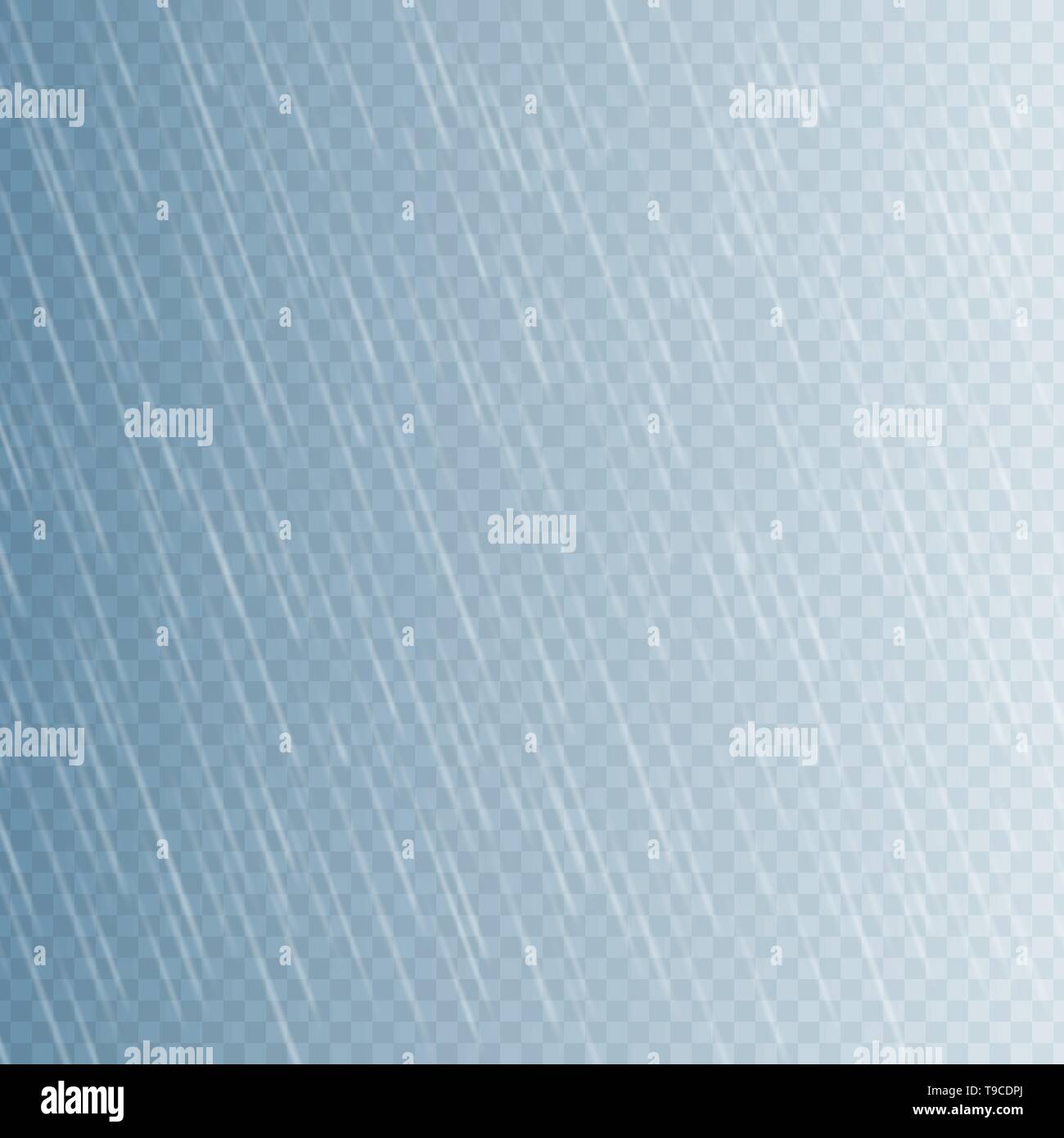 Rain drops on transparent background. Falling water drops. Nature rainfall. Vector illustration. Stock Vector