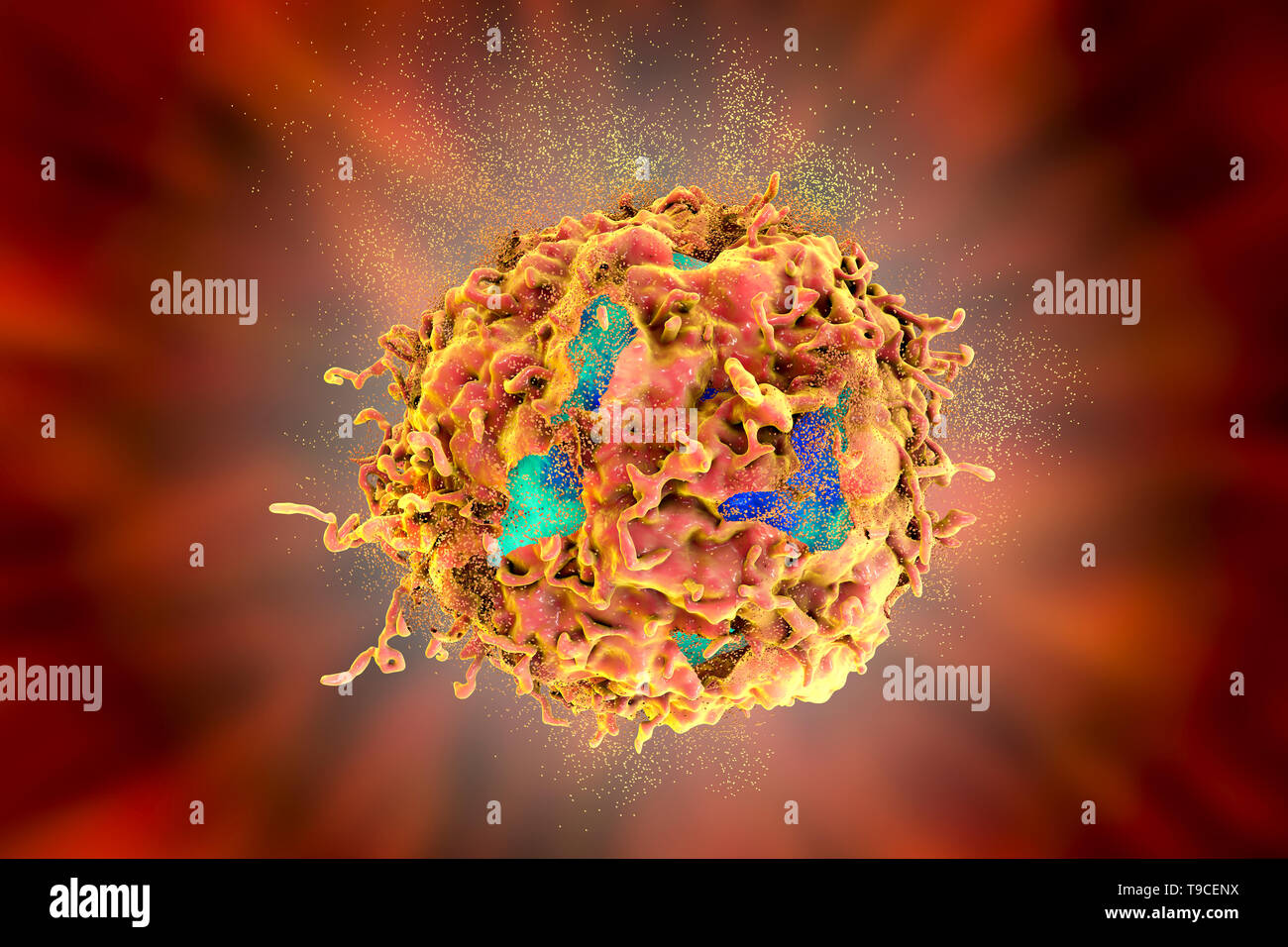 Destruction of a cancer cell, illustration Stock Photo