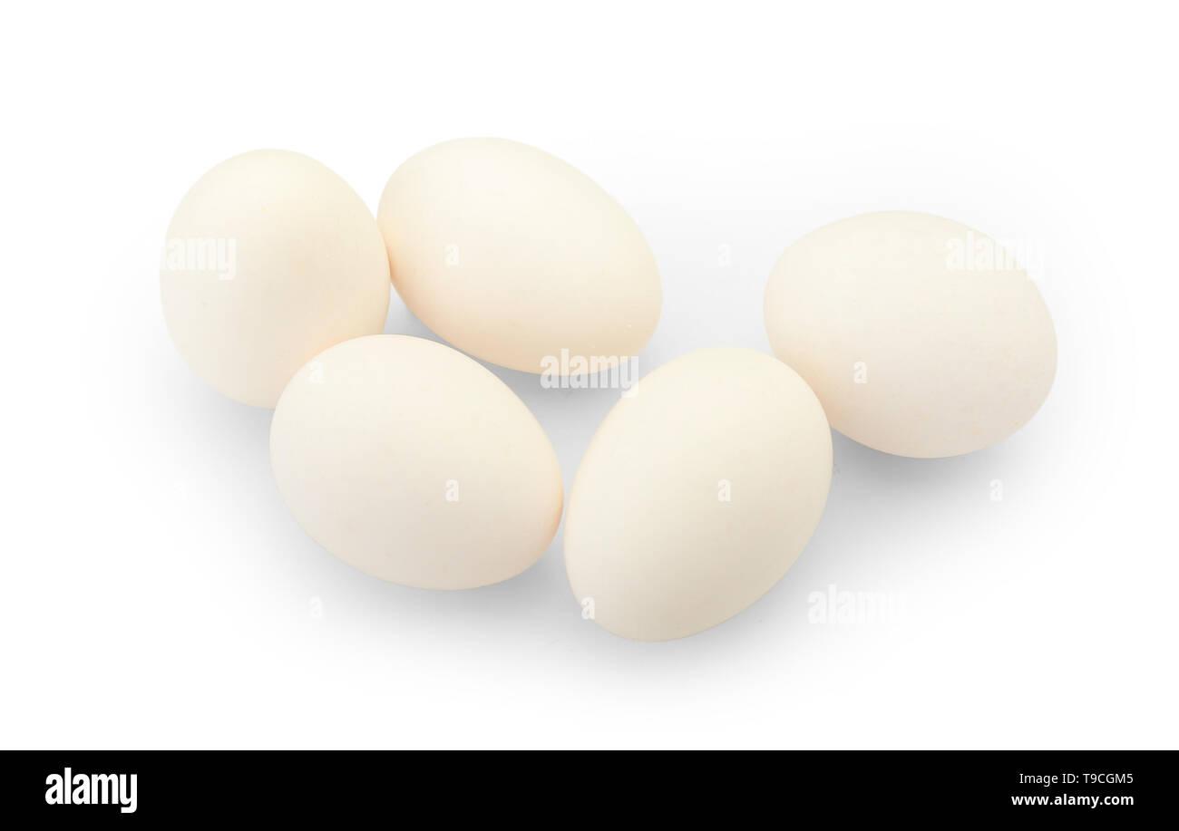 Raw chicken eggs on white background Stock Photo - Alamy