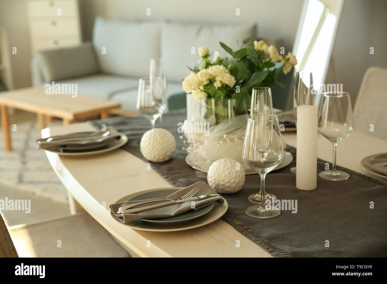 Beautiful festive table setting Stock Photo