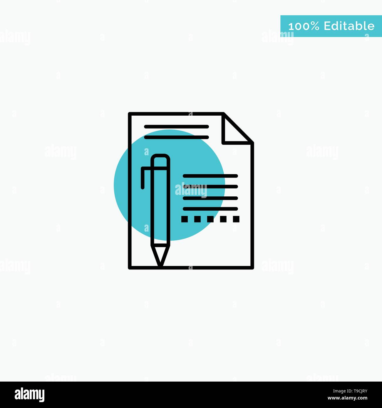 Document, Edit, Page, Paper, Pencil, Write turquoise highlight circle point Vector icon Stock Vector