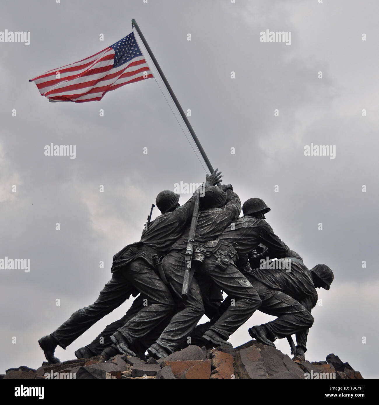 The U.S. Marine Corps War Memorial, which depicts the raising of the American flag during the Battle of Iwo Jima in WWII. Stock Photo