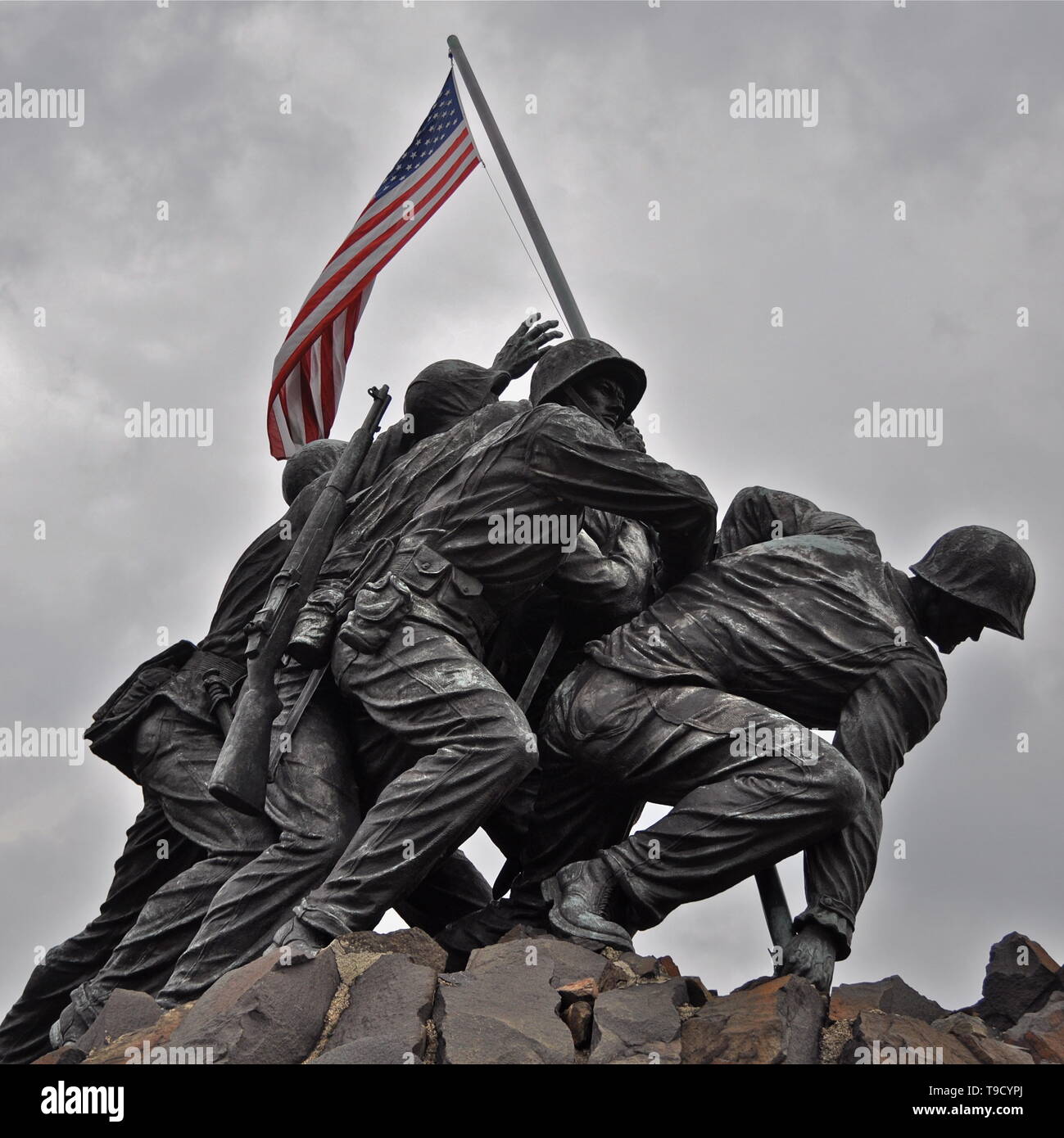 The U.S. Marine Corps War Memorial, which depicts the raising of the American flag during the Battle of Iwo Jima in WWII. Stock Photo