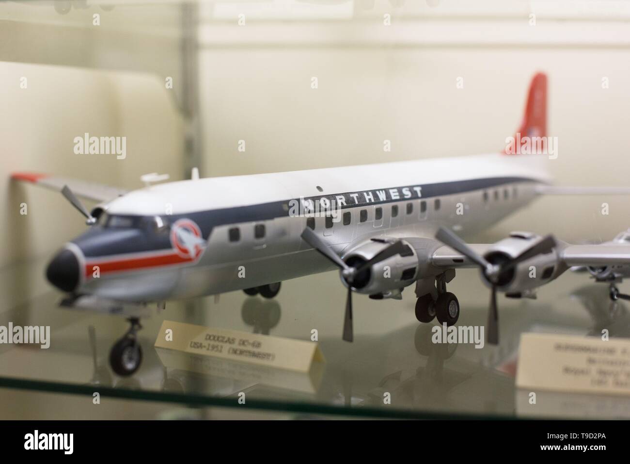 A model of a Northwest airlines jet from the 1950s on display at the Oregon Air and Space Museum in Eugene, Oregon, USA. Stock Photo