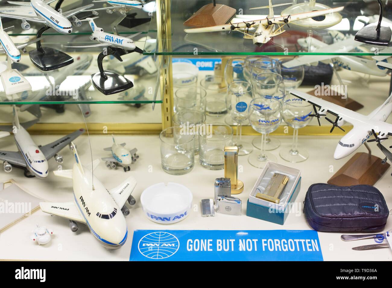 A display of Pan Am airlines memorabilia, on display at the Oregon Air