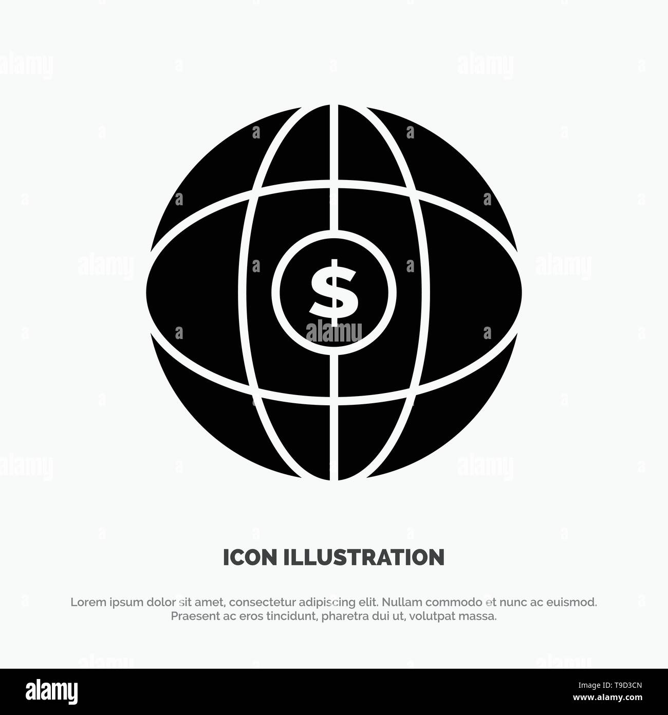 World Globe Internet Dollar Solid Glyph Icon Vector Stock - 