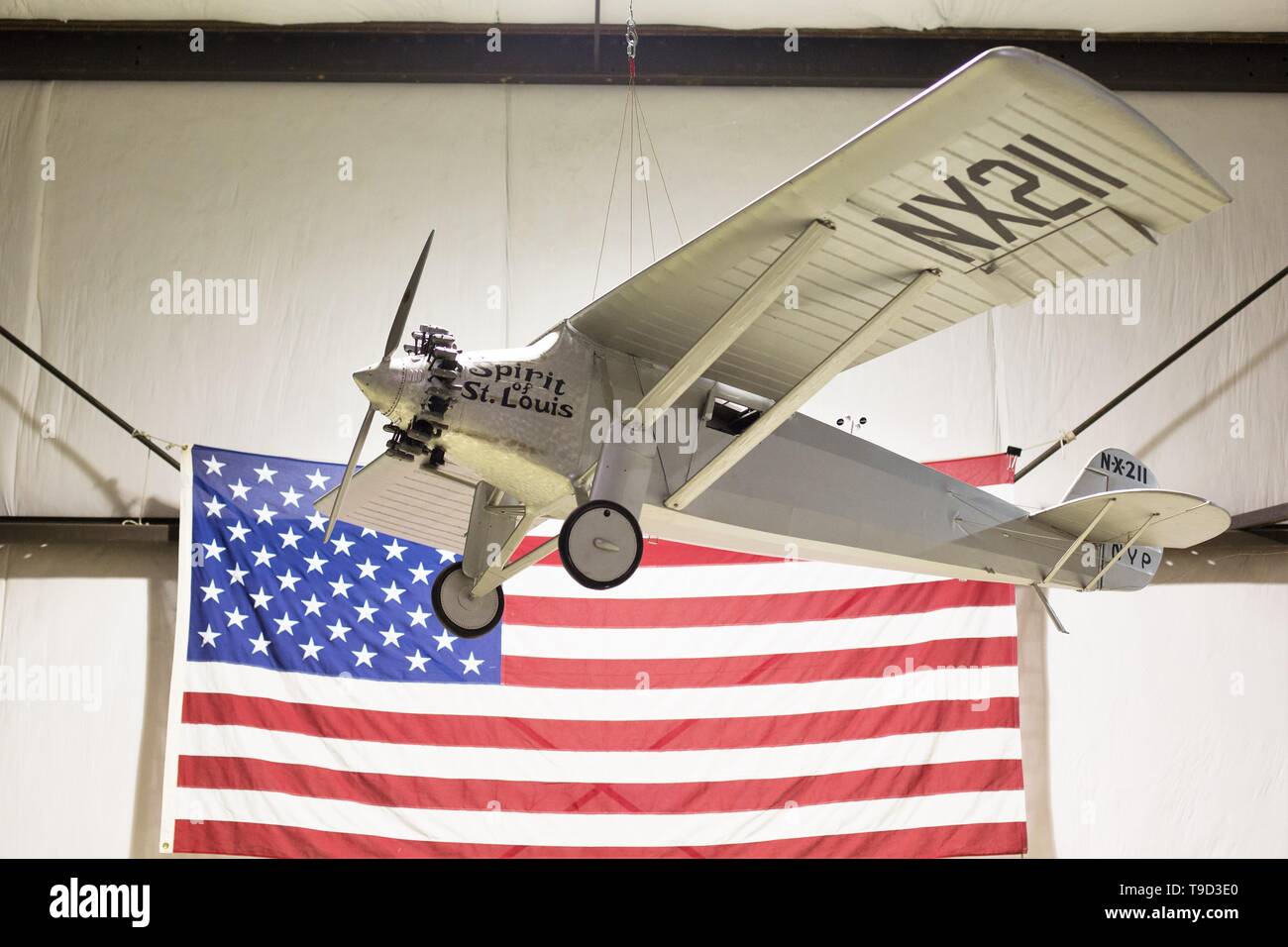 A replica of the Spirit of St. Louis airplane on display at the Oregon