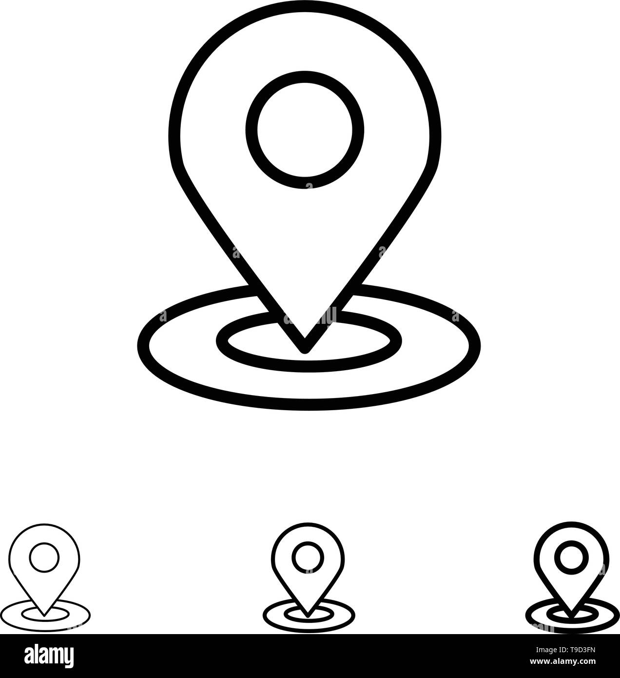 Location, Map, Pin, Hotel Bold and thin black line icon set Stock