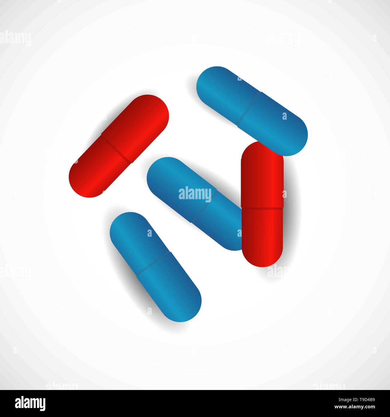 red pill blue pill. Blue and red pills on white background. Stock Vector