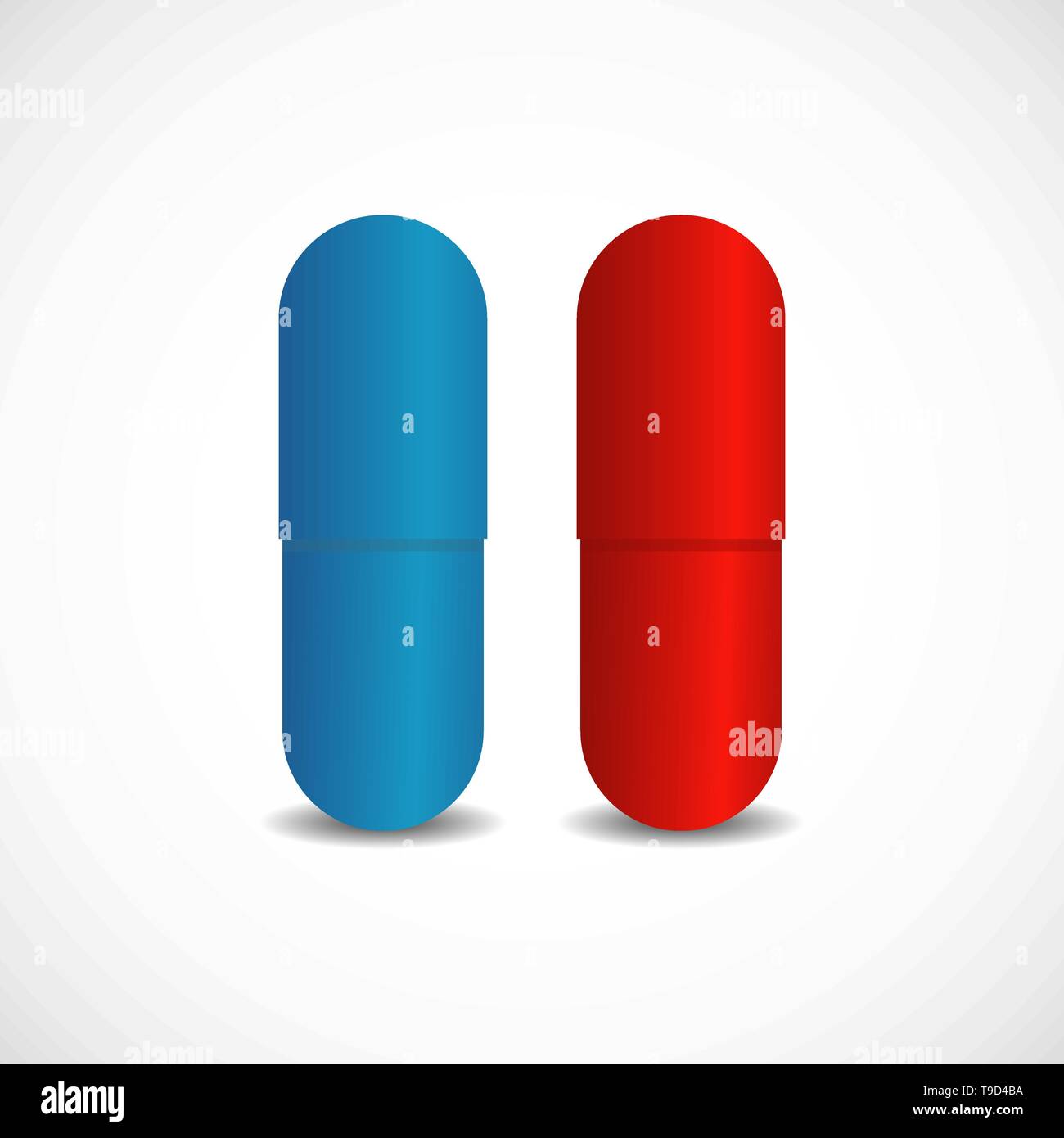 red pill blue pill. Blue and red pills on white background. Stock Vector
