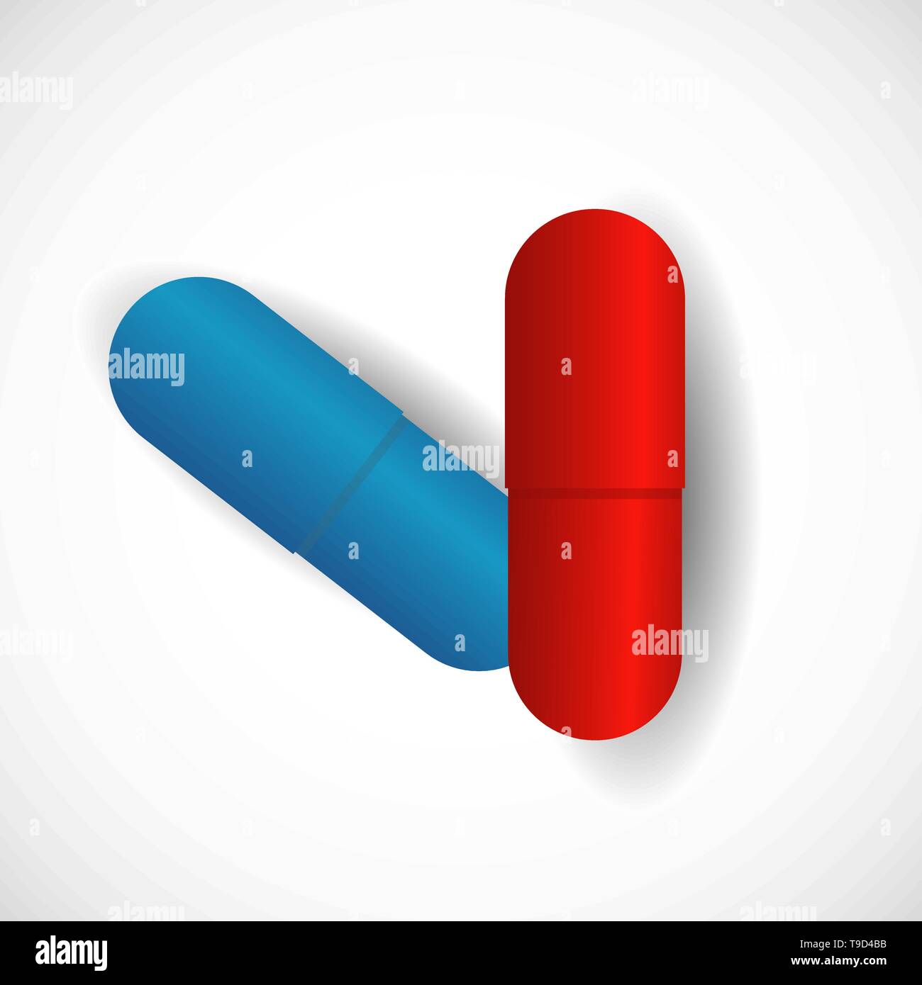 red pill blue pill. Blue and red pills on white background. Stock Vector