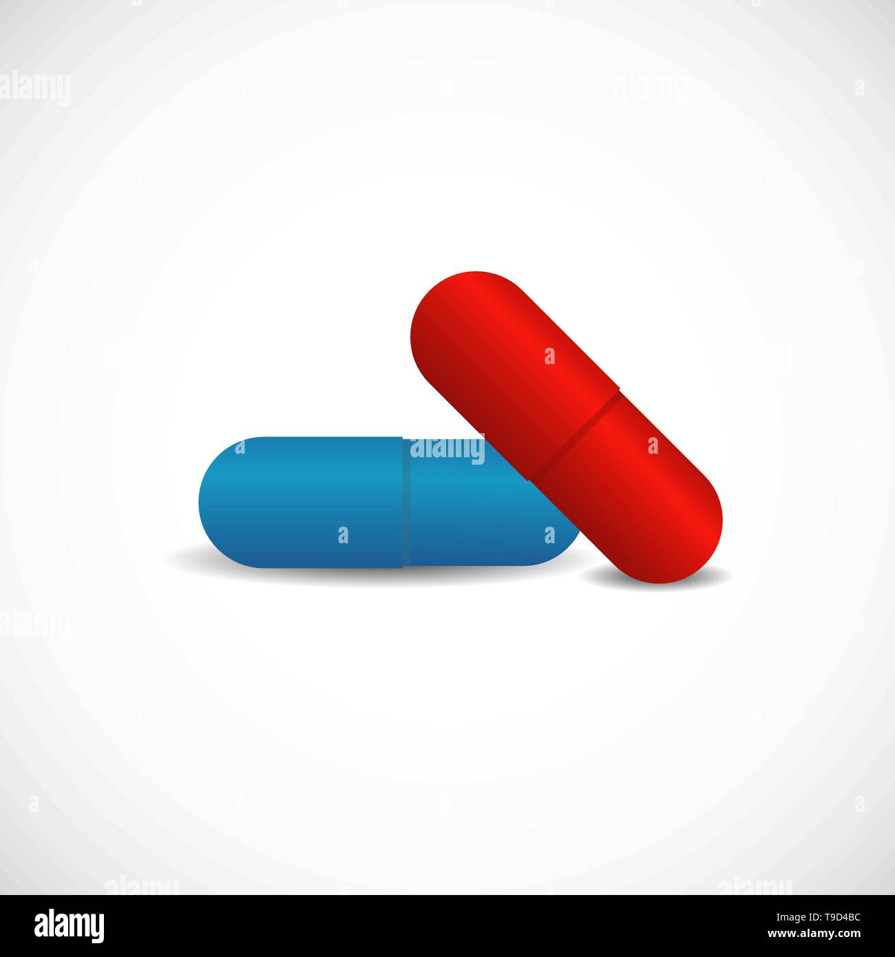 red pill blue pill. Blue and red pills on white background. Stock Vector