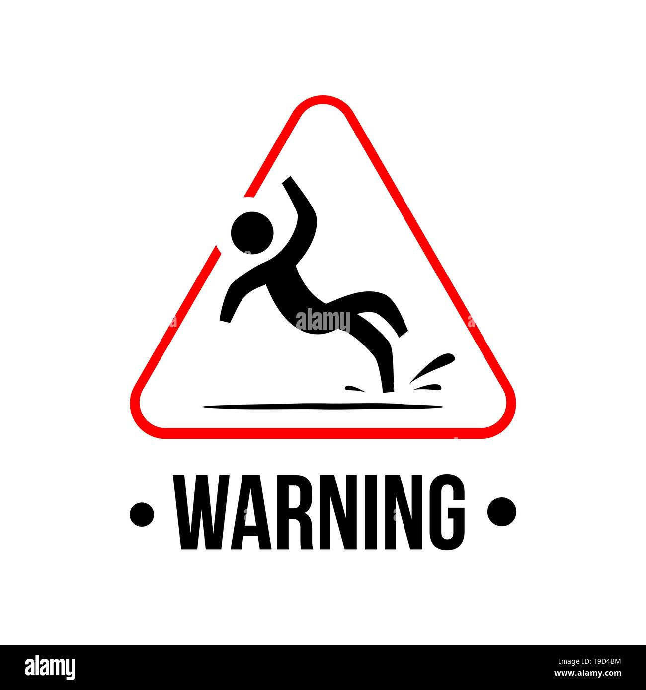 Wet Floor sign. yellow triangle with falling man in modern rounded style.  slippery floor triangle yellow sign. caution warning beware danger. Stock Vector