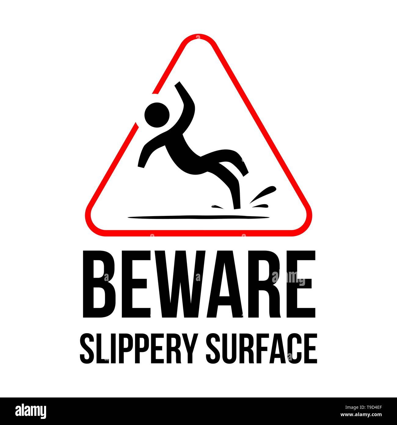 Wet Floor sign. yellow triangle with falling man in modern rounded ...