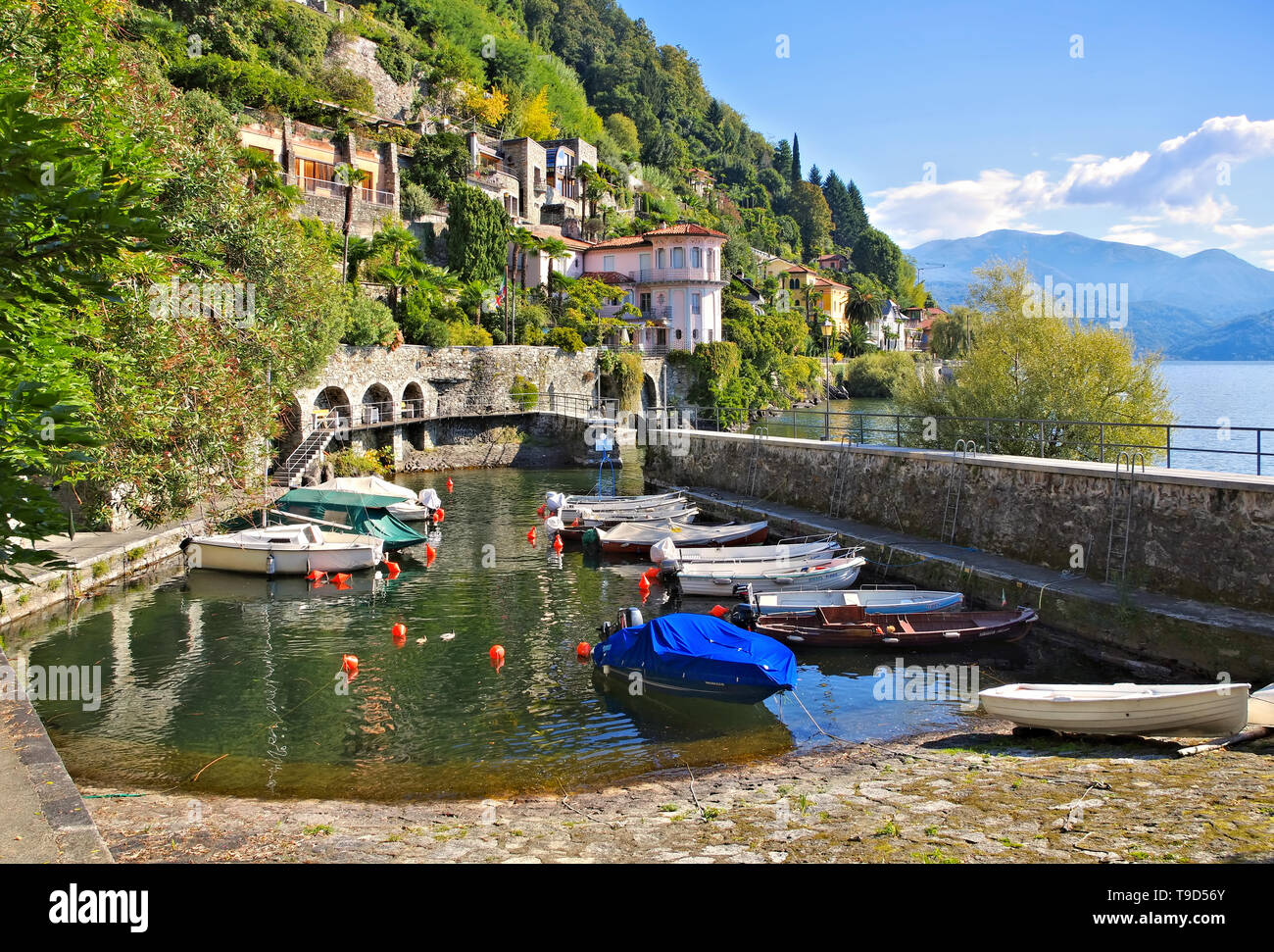 Cannero Riviera old harbour on Lago Maggiore in northern Italy Stock Photo