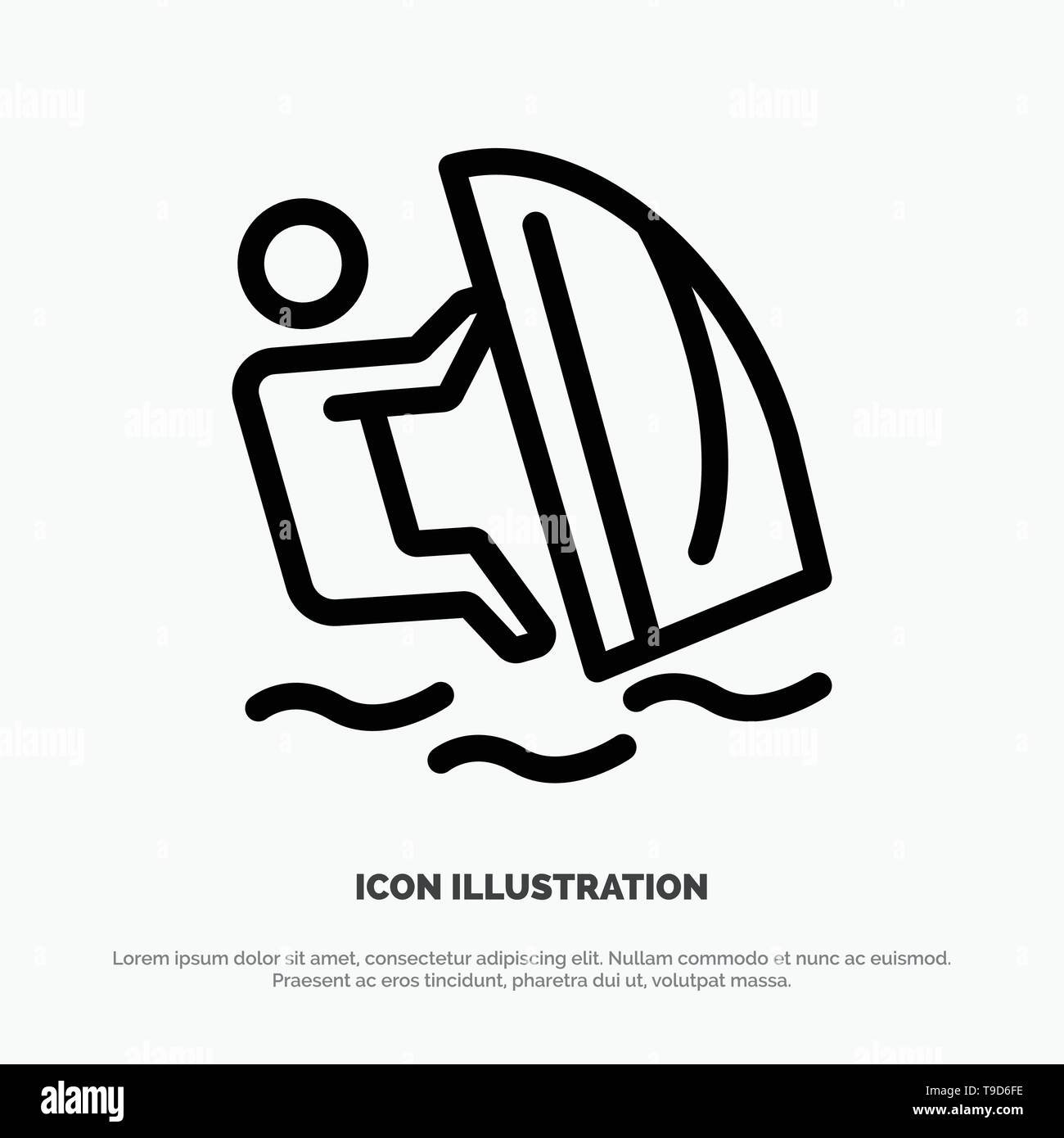 Surfer, Surfing, Water, Wind, Sport Line Icon Vector Stock Vector